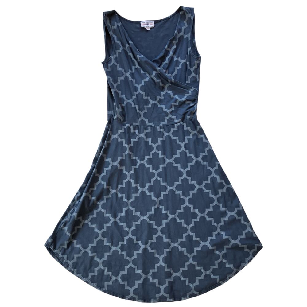 Blue Platypus Faux Wrap Trellis Print Dress Size Sm Bamboo Indie Summer Coastal